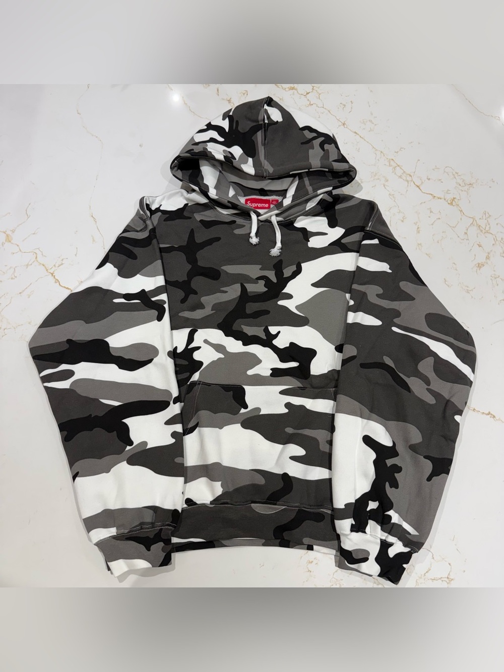 Supreme Satin Applique Hooded Sweatshirt Snow Camo(SS26) Size Large